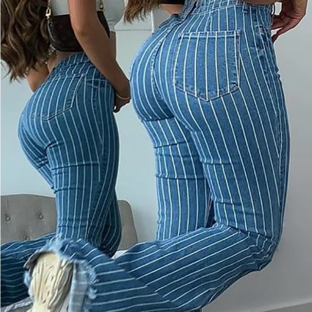 Fashion Nova Light Blue Striped Denim